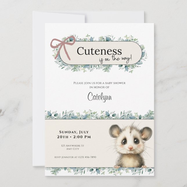Reserva La Fecha Opossum Woodland Baby Shower Invitation (Anverso)