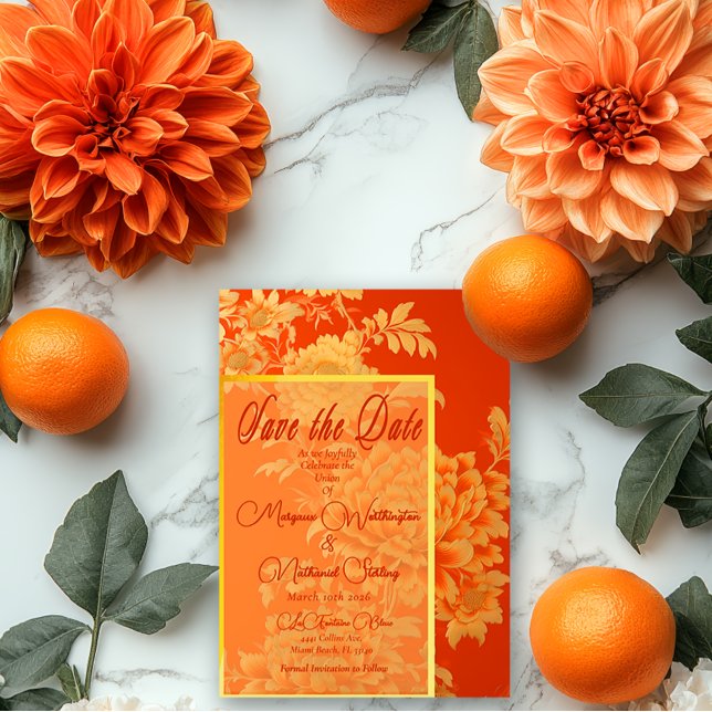 Reserva La Fecha Opulento Mandarin Naranja Floral (Stunning Mandarin Orange Save the Date Wedding Card )