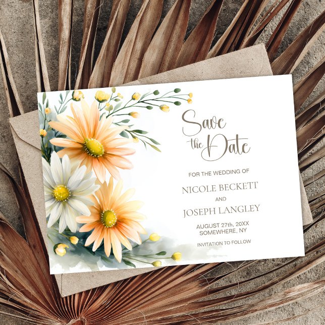 Reserva La Fecha Orange and White Daisies Wedding Save the Date (Subido por el creador)
