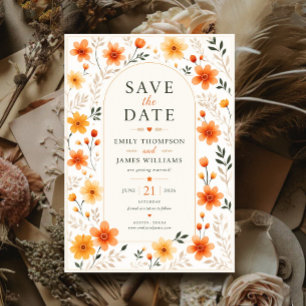 Reserva La Fecha Orange Wildflower Rustic Floral Elegant Botanical