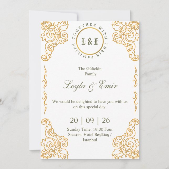 Reserva La Fecha Ornate Gold Damask Save the Date (Anverso)