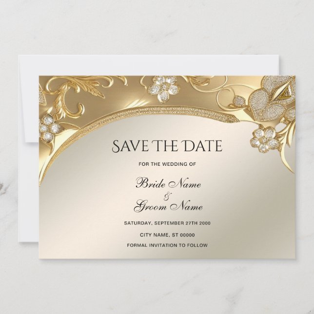 Reserva La Fecha Ornate Gold Floral Save The Date (Anverso)