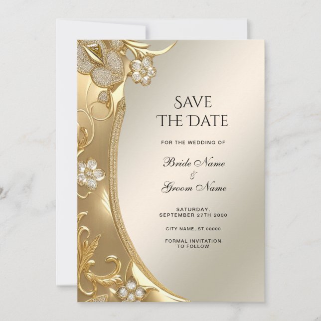 Reserva La Fecha Ornate Gold Floral Save The Date (Anverso)