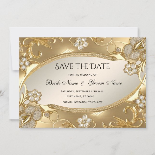 Reserva La Fecha Ornate Gold Floral Save The Date (Anverso)