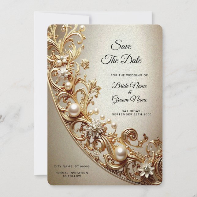 Reserva La Fecha Ornate Gold Flourish Save The Date (Anverso)