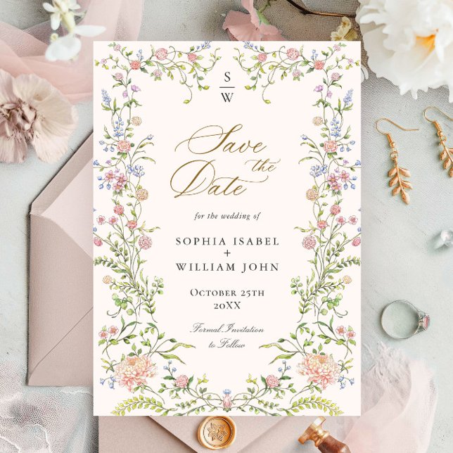 Reserva La Fecha Ornate Grace Pastel Rubor Boda Floral (Subido por el creador)