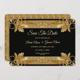 Reserva La Fecha Ornate Negro Oro Floral Salvar La Fecha