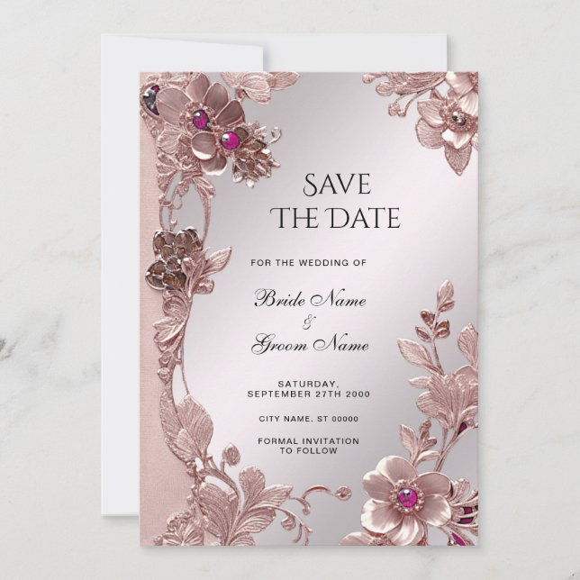 Reserva La Fecha Ornate Pink Ornate Floral Save The Date (Anverso)
