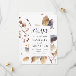 Reserva La Fecha Oro azul otoño deja acuarela Boda cristiano