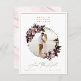 Reserva La Fecha Oro floral ruso enmarcado foto y caligrafía