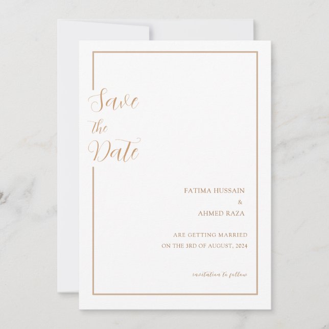Reserva La Fecha Oro Mínimo Elegante Boda Musulmana Save The Date (Anverso)