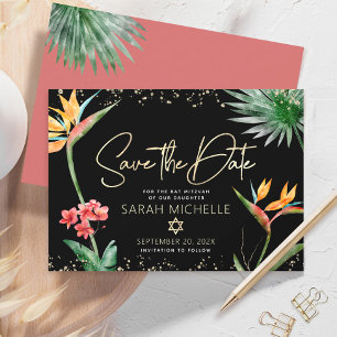 Reserva La Fecha Oro Negro Tropical Murciélago B'nai Mitzvah Floral
