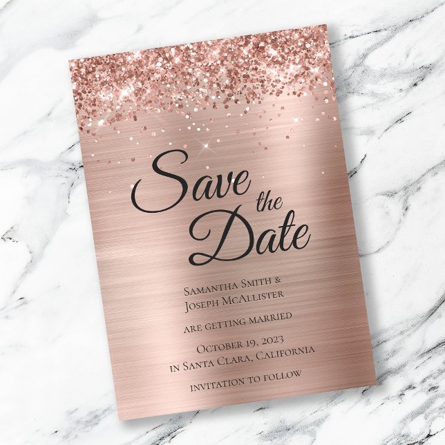 Reserva La Fecha Oro Rosa Brillante Glitter Foil Glam (Subido por el creador)