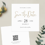 Reserva La Fecha Oro simple y elegante Guardar la fecha con código<br><div class="desc">Esta simple boda cuadrada de moda ahorra las funciones de la tarjeta de fecha 'Guardar la fecha' transmitidas con un guión moderno y animado. Esto ahorra que el elemento de fecha del diseño esté en un elegante tono dorado llamado California Gold y que su color no pueda ser alterado. El...</div>