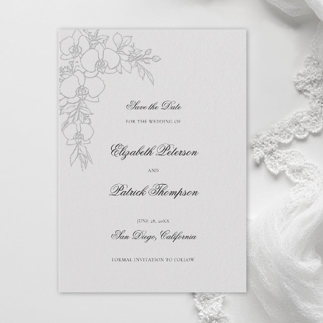 Reserva La Fecha Orquídea Elevada Marfil Formal Tradicional Boda (orchid wedding save the date formal modern classic traditional black tie parents hosted ivory)