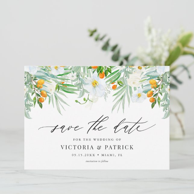 Reserva La Fecha Orquídeas acuáticas y Boda de verano de Kumquats (Anverso de pie)