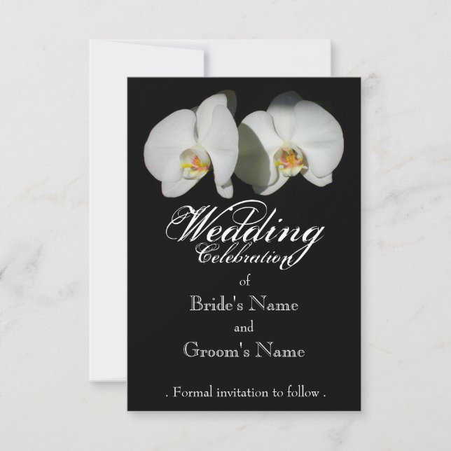 Reserva La Fecha Orquídeas blancas románticas, foto floral tropical (Anverso)