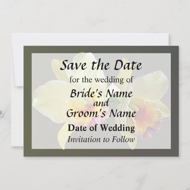 Reserva La Fecha Orquídeas Cattleya Amarillo Pálido Guarde la Fecha (Anverso)