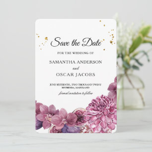 Reserva La Fecha Orquídeas Rosa y Púrpura Elegante Belleza Acuarela