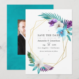 Reserva La Fecha Orquídeas Tropicales Geométricas Foto de Boda