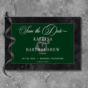 Reserva La Fecha Oscuro Gótico Negro Floral Satin Damask Verde