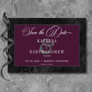 Reserva La Fecha Oscuro Gótico Negro Floral satino Damask Wine Boda