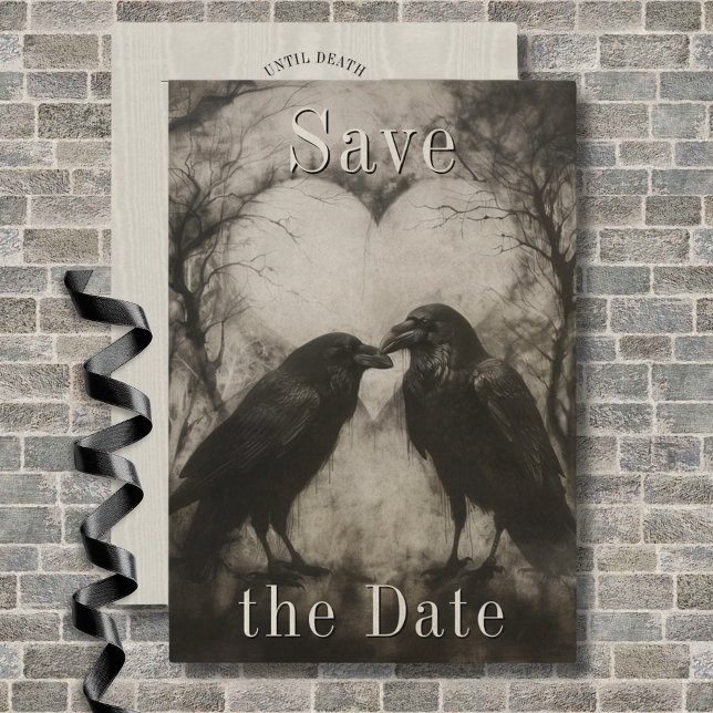 Reserva La Fecha Oscuro Gótico Negro y Tan Raven Boda de pareja (Dark Gothic Black & Tan Raven Couple Wedding Save The Date)