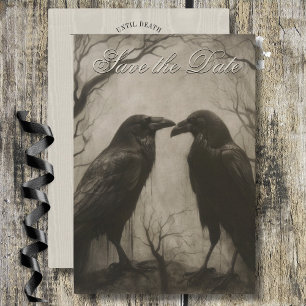 Reserva La Fecha Oscuro Gótico Negro y Tan Raven Script Boda