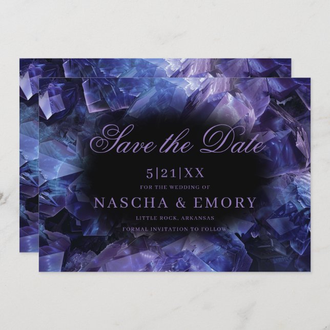 Reserva La Fecha Oscuro morado Boho Crystals Black Boda (Anverso / Reverso)