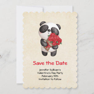 Reserva La Fecha Oso Panda lindo con un Bouquet de Rosas