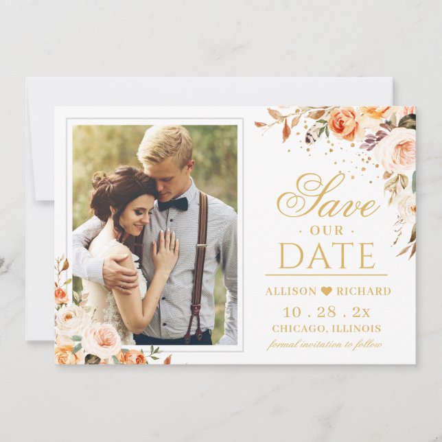 Reserva La Fecha Otoño Boda de fotografía de Moda bohemia floral de (Anverso)