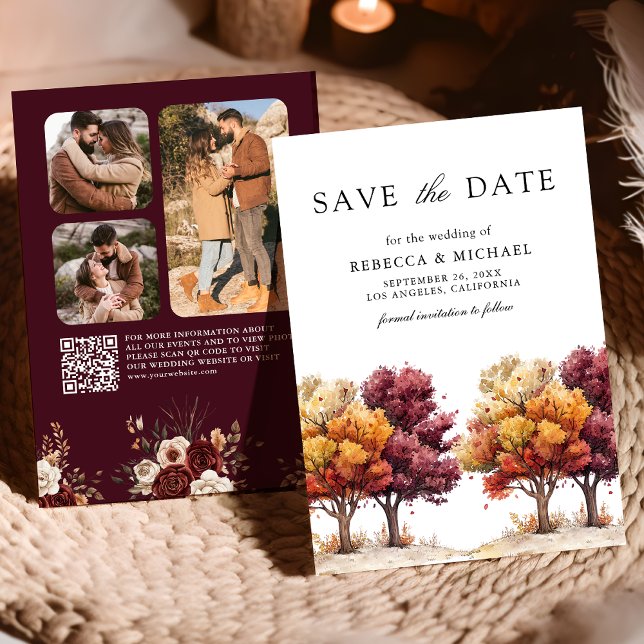 Reserva La Fecha Otoño Burgundy Trees Código QR Foto Boda   (Subido por el creador)