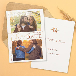Reserva La Fecha Otoño deja a Terracotta moderna foto de boda otoño