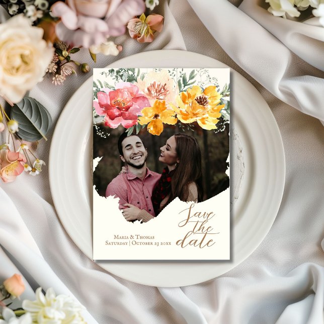 Reserva La Fecha Otoño Fall Floral Elegant Wedding Save The Date (Subido por el creador)