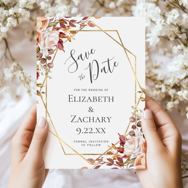 Reserva La Fecha Otoño Floral Oro Boda de Otoño Save the Date (Subido por el creador)