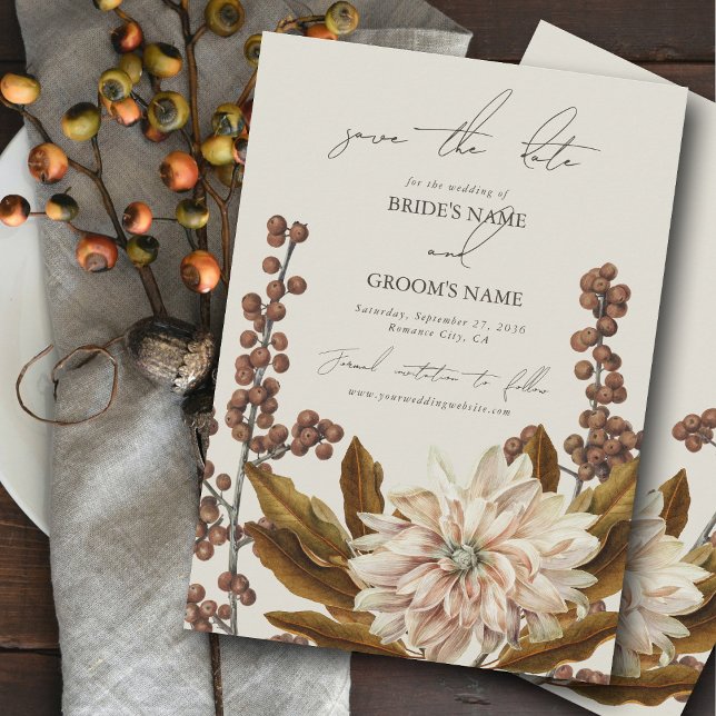 Reserva La Fecha Otoño Floral Tones de tierra acuarela Boda otoño (Autumn Floral Earthy Tones Watercolor Fall Wedding Save The Date)