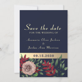 Reserva La Fecha Otoño Navy Burgundy Floral Boda