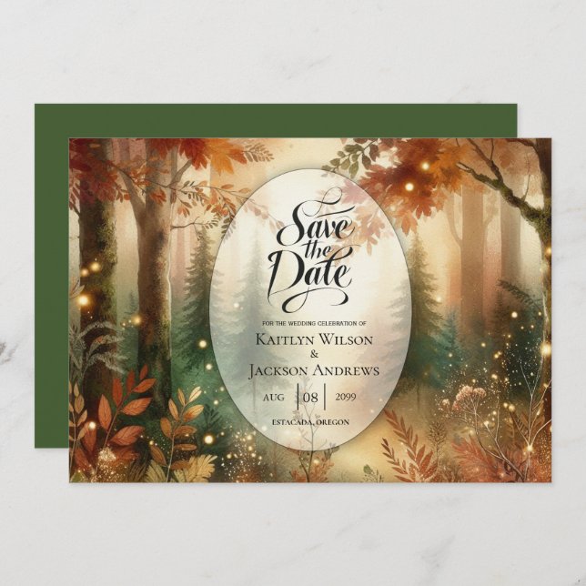 Reserva La Fecha Otoño resplandeciente en el encantado Boda foresta (Anverso / Reverso)