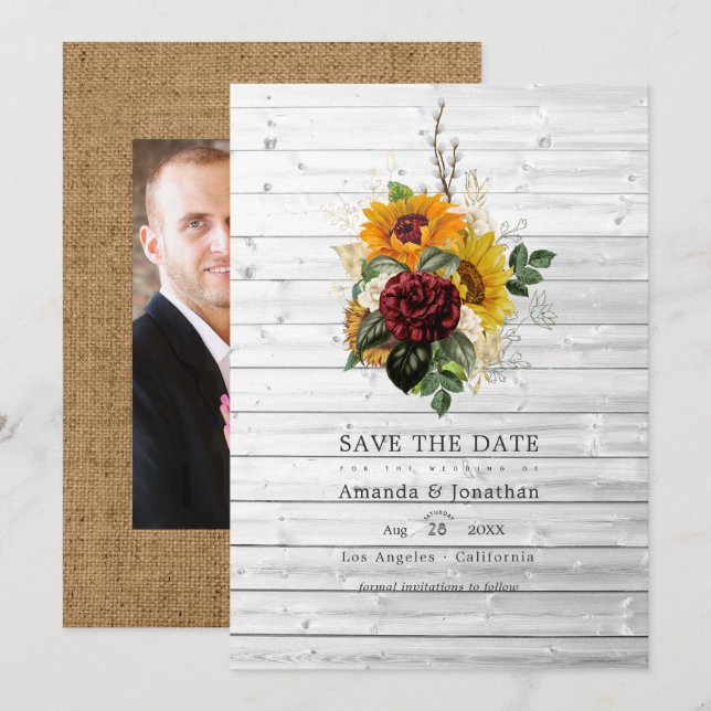 Reserva La Fecha Otoño Rústico - Boda de Campo Floral de Otoño en G (Anverso / Reverso)