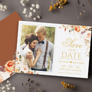Reserva La Fecha Otoño Terracotta Naranja de oro Boda de fotografía