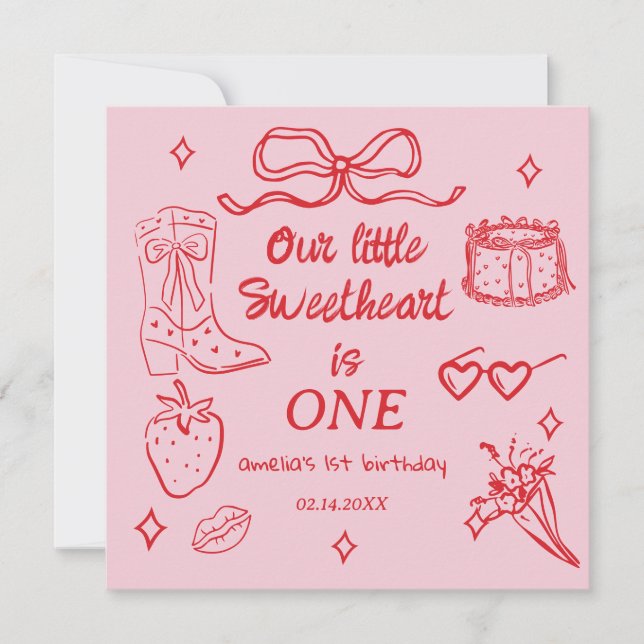 Reserva La Fecha Our little Sweetheart is One Birthday (Anverso)