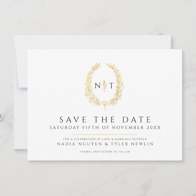 Reserva La Fecha Oval de hojas boda fotográfico blanco negro (Anverso)