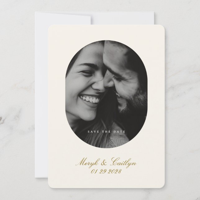 Reserva La Fecha Oval Elegant Wedding Photo Calligraphy (Anverso)