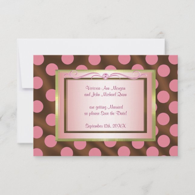 Reserva La Fecha P6 Pink Brown Seda Polka Dot Save the Date Card (Anverso)