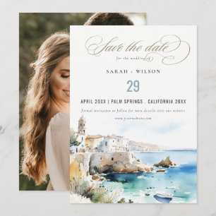 Reserva La Fecha Paisaje acuarela de Puglia, Italia Foto de boda