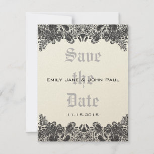Reserva La Fecha Paisley Black & Ivory Damask Wedding Save the Date