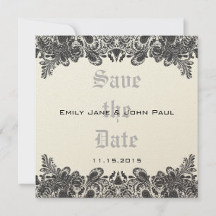 Reserva La Fecha Paisley Black & Ivory Damask Wedding Save the Date