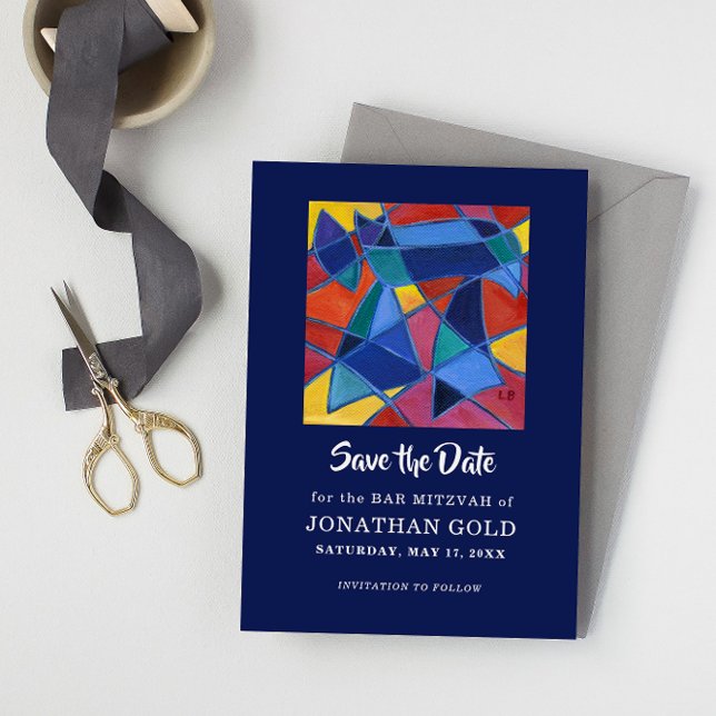 Reserva La Fecha Palabra hebrea pintada "Chai" - Vida ("Chai" Save the Date: bar mitzvah, bat mitzvah, b'mitzvah)