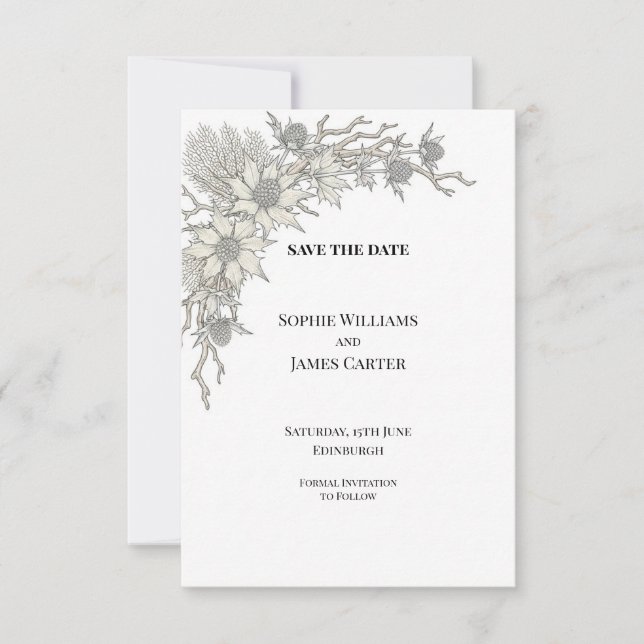 Reserva La Fecha Pale Blue Thistle Boda Guardar la Fecha (Anverso)