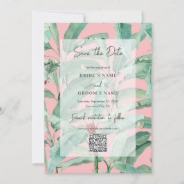 Reserva La Fecha Palm de plátano tropical rosa deja código QR Boda